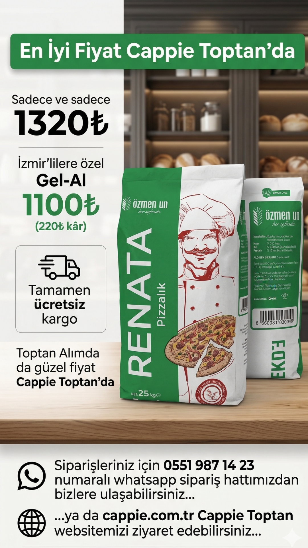 Özmen Renata Pizza Unu 25 Kg Çuval - İşletmelere Özel Toptan Fiyatlar