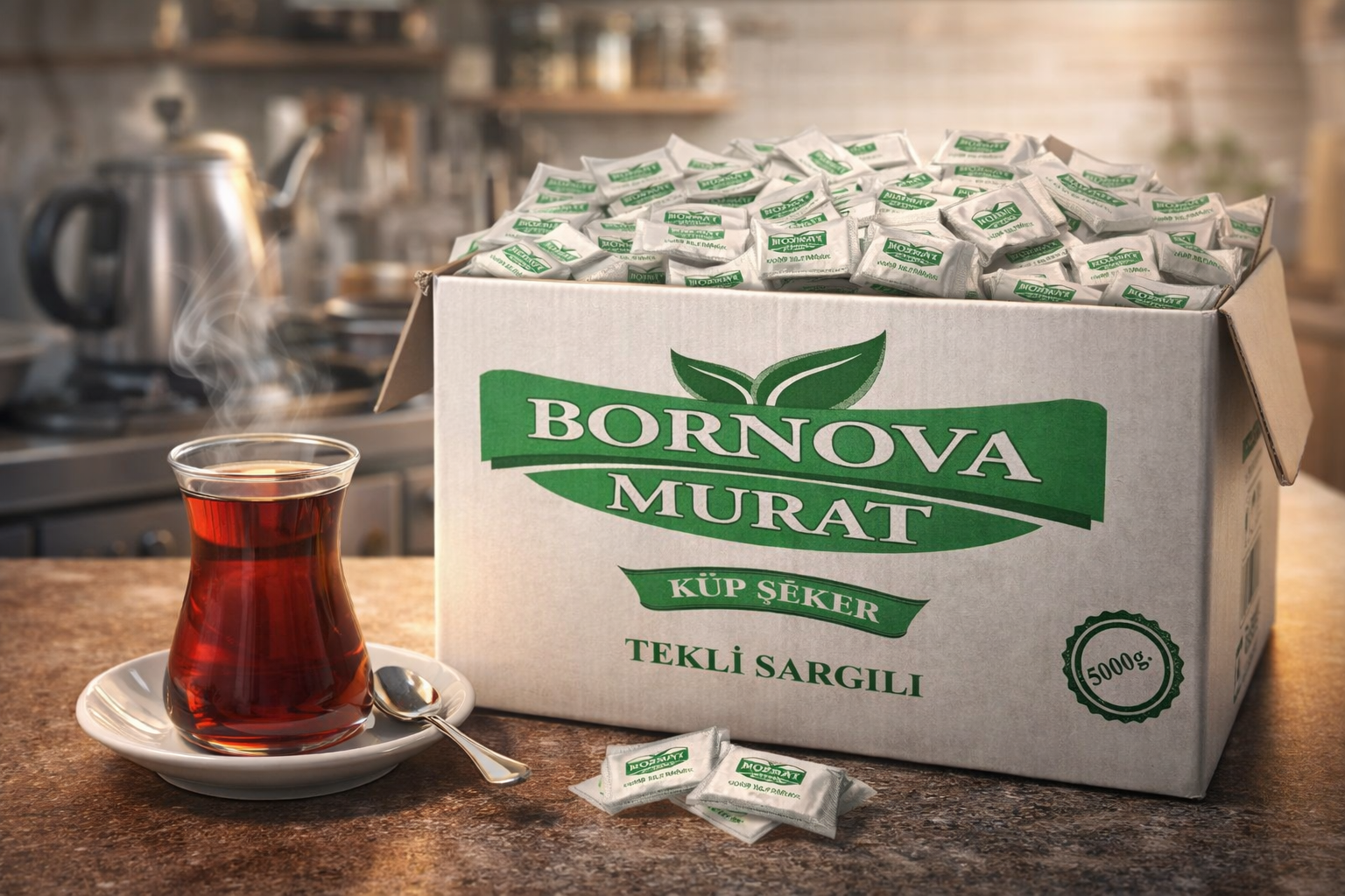 Bornova Murat Tekli Sargılı Küp Şeker 5000 Gr (5 Kg) – Hijyenik Paketli Küp Şeker | Kafe, Restoran ve Ev Kullanımı İçin