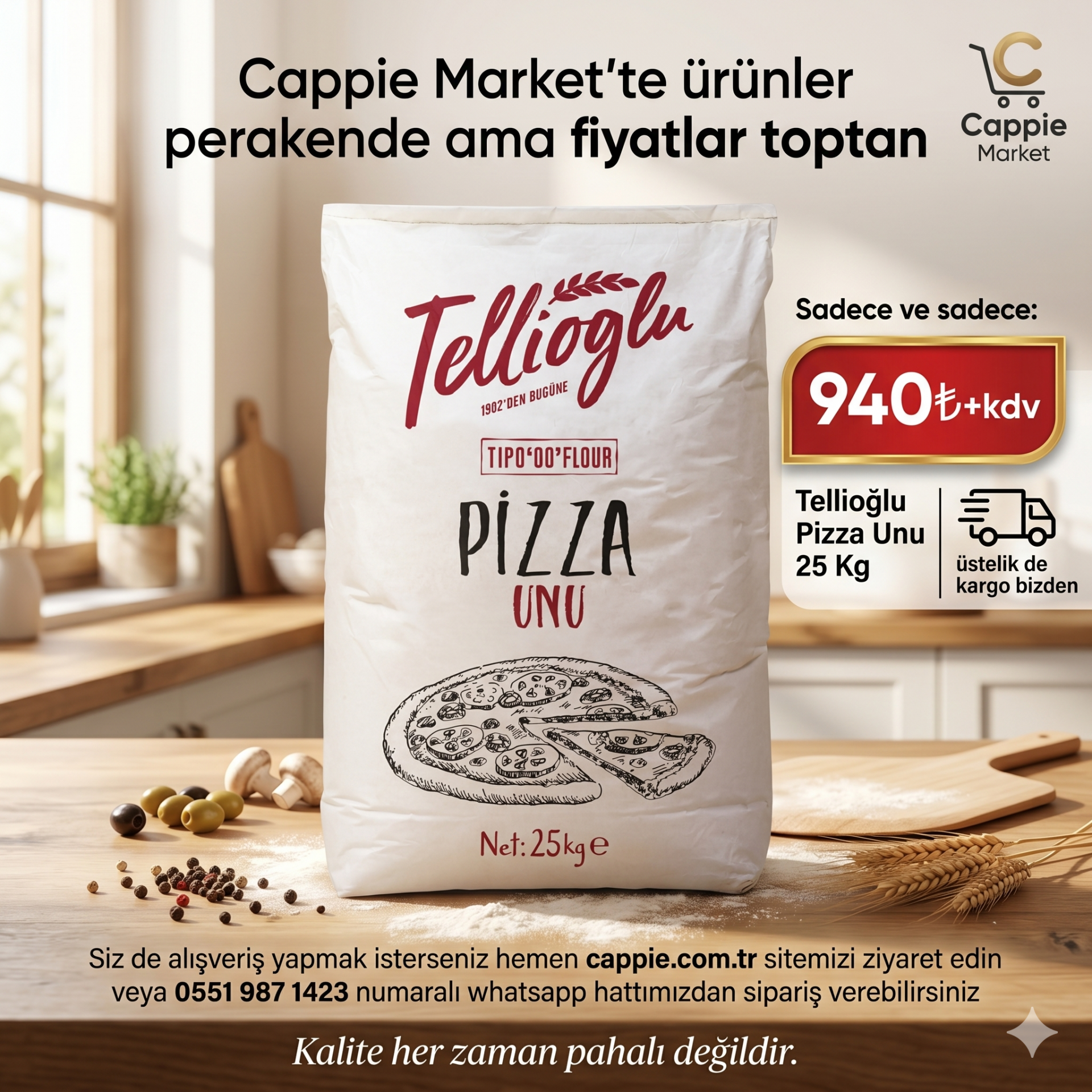 Tellioğlu Tipo 00 İtalyan Tipi Pizza Unu 25 Kg | İşletmelere Özel Toptan Pizza Unu