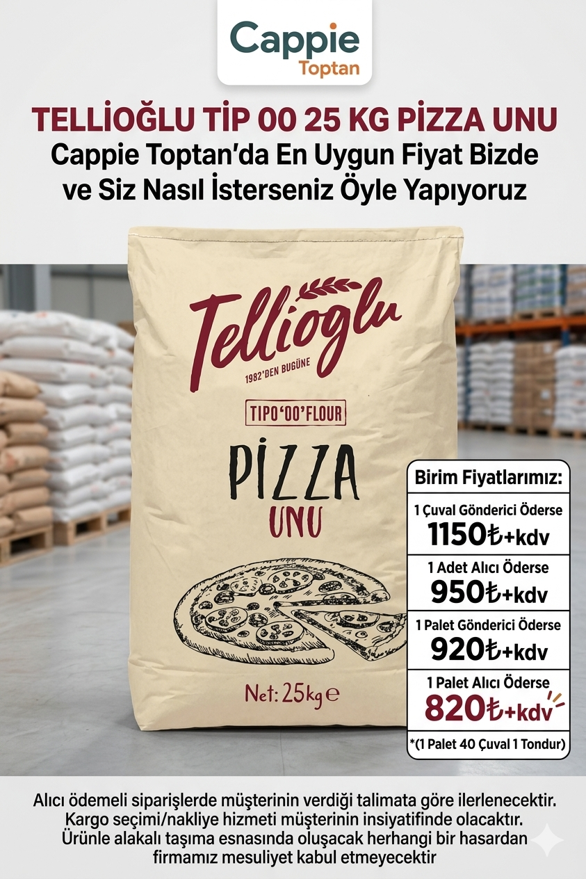 Tellioğlu Tipo 00 İtalyan Tipi Pizza Unu 25 Kg | İşletmelere Özel Toptan Pizza Unu 1 Palet - Alıcı Ödemeli