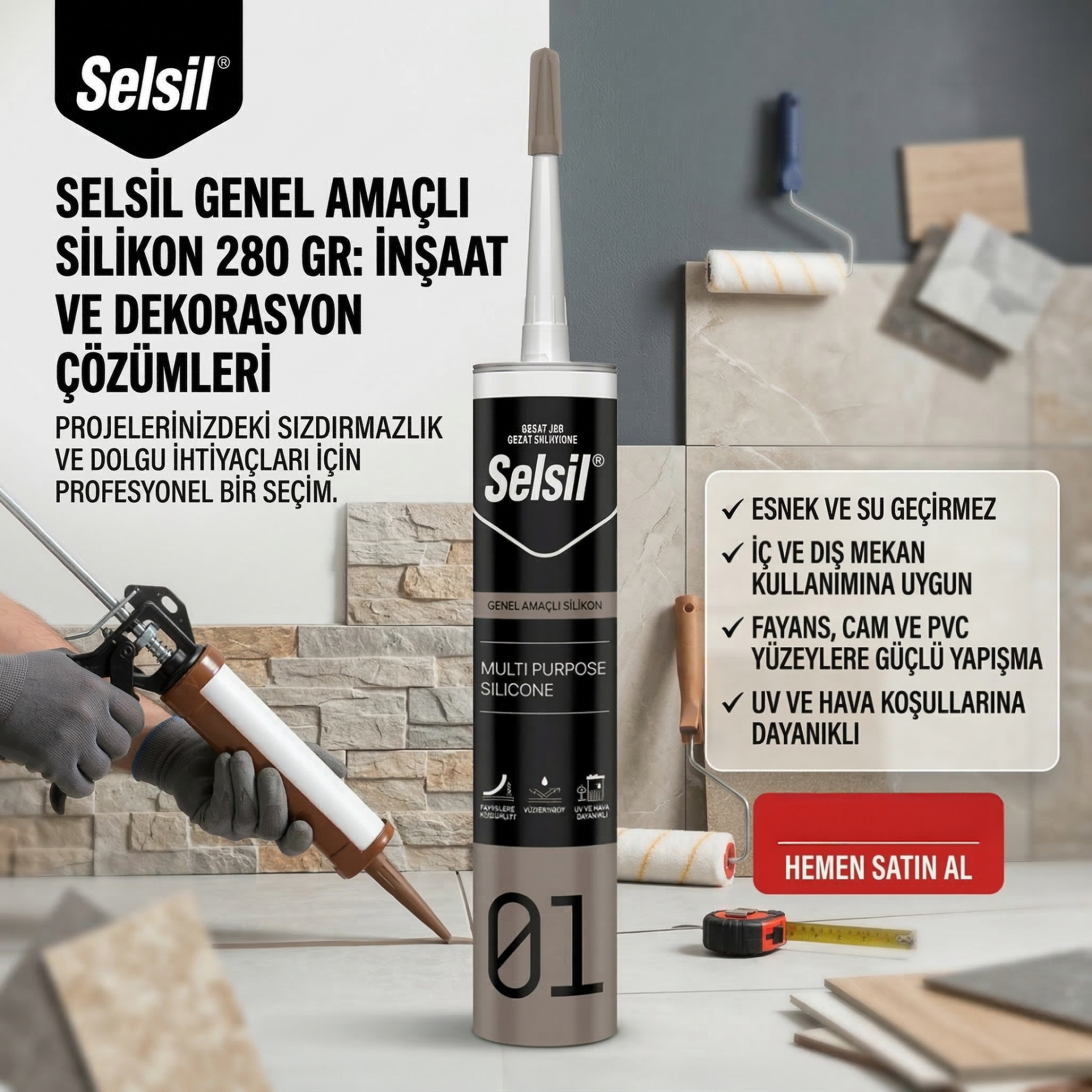Selsil Genel Amaçlı Silikon 280 gr - Şeffaf/Beyaz