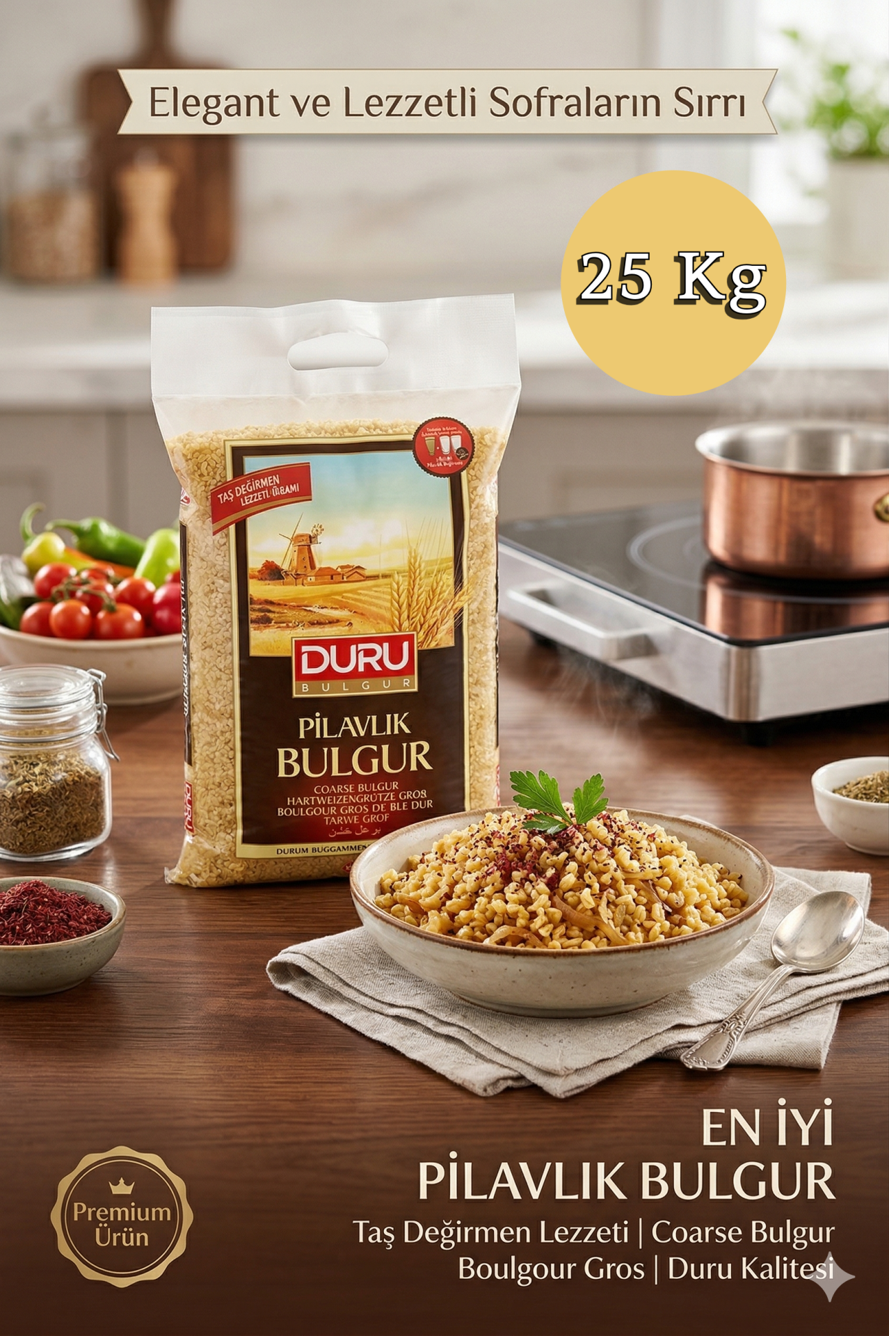 Duru Pilavlık Bulgur 25 Kg (Çuval) - Geleneksel Taş Değirmen Lezzeti
