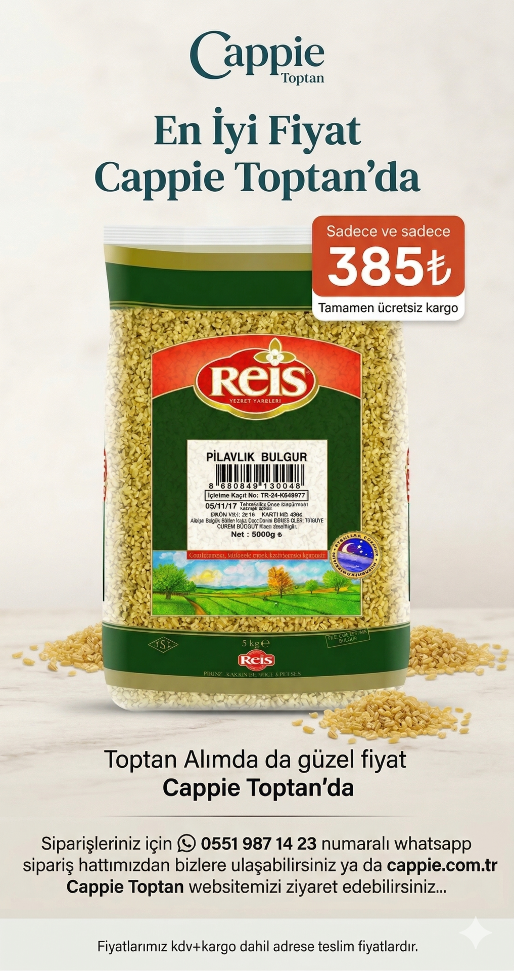 Reis Pilavlık Bulgur 5 Kg - Geleneksel Lezzet ve Kalite