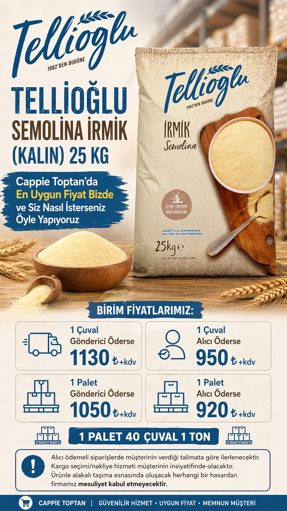 Tellioğlu Semolina İrmik (Kalın) 25 Kg Toptan Satış || Makarna İşletmelerine Özel