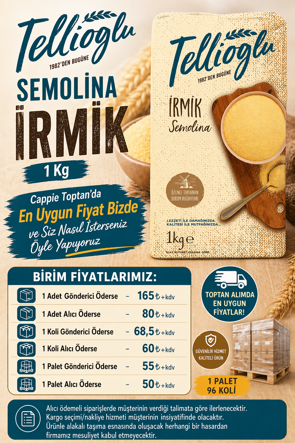Tellioğlu İrmik Semolina 1 KG Toptan Satış || Makarna İşletmelerine ve Ev Hanımlarına Özel
