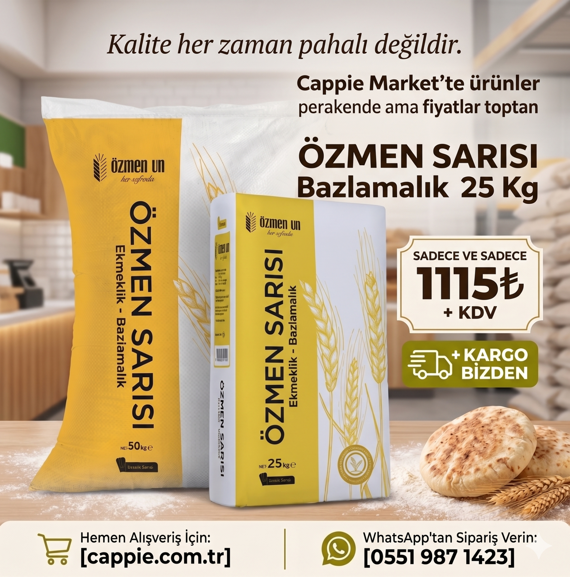 Özmen Sarısı Ekmeklik Bazlamalık Un 25 Kg