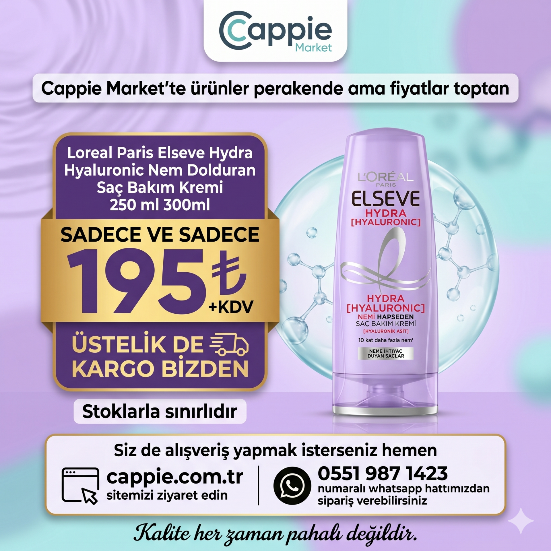 Loreal Paris Elseve Hydra Hyaluronic Nem Dolduran Saç Bakım Kremi 250 ml
