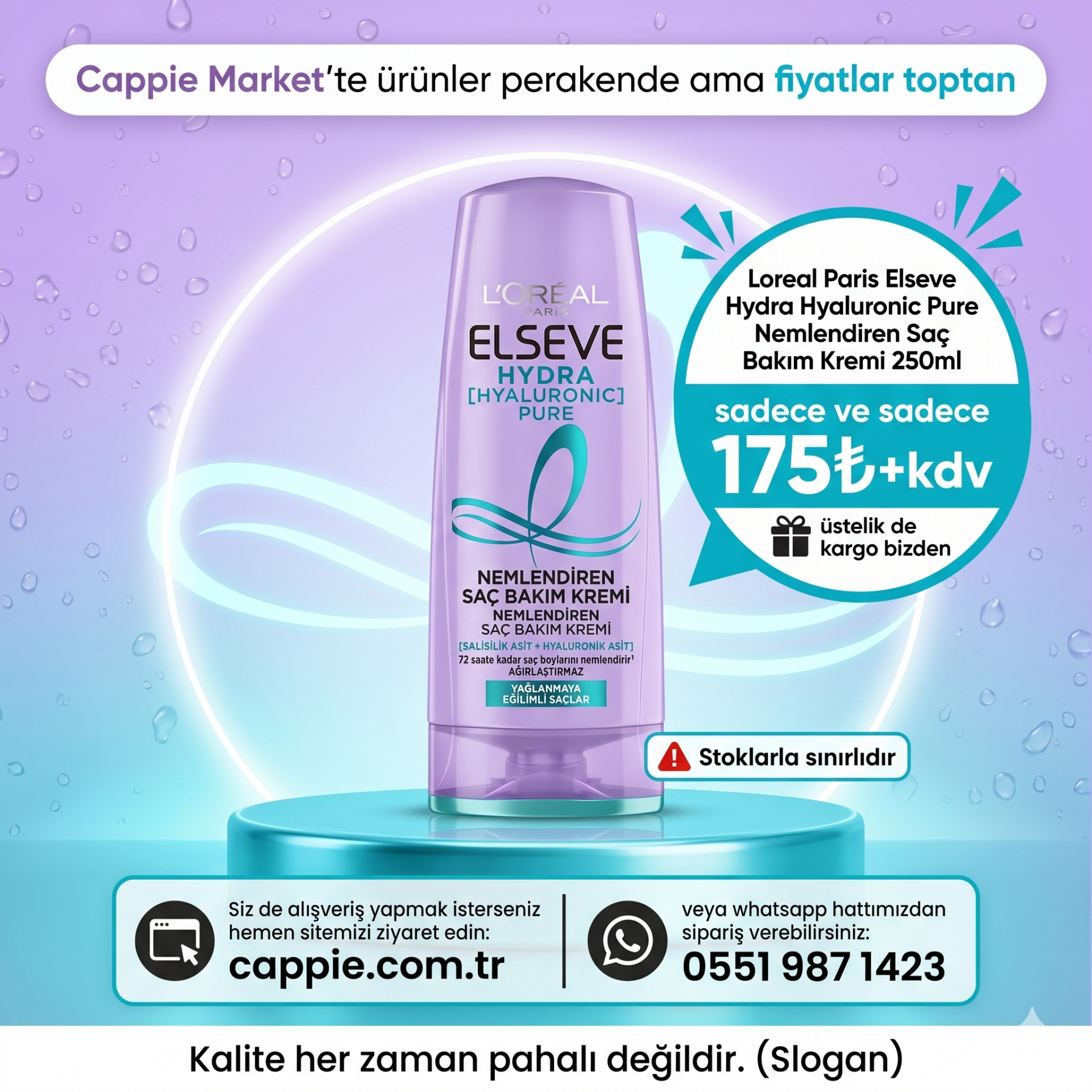 Loreal Paris Elseve Hydra Hyaluronic Pure Nemlendiren Saç Bakım Kremi 250ml