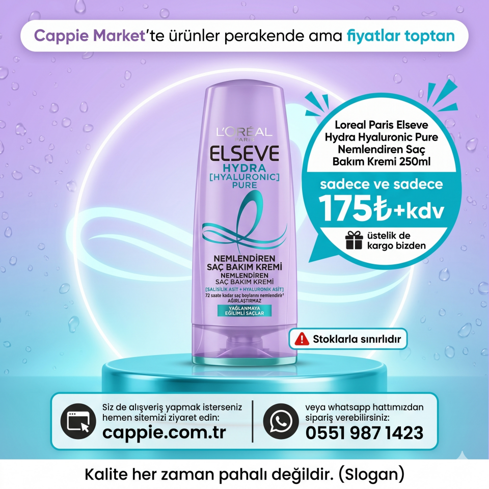 Loreal Paris Elseve Hydra Hyaluronic Pure Nemlendiren Saç Bakım Kremi 250ml