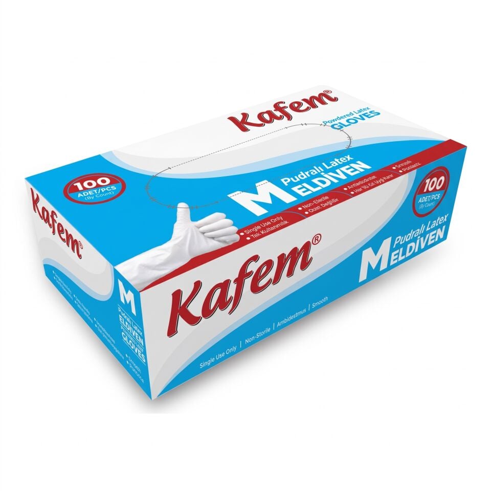 Kafem Muayene Eldiveni Latex Pudralı 100'lü Paket