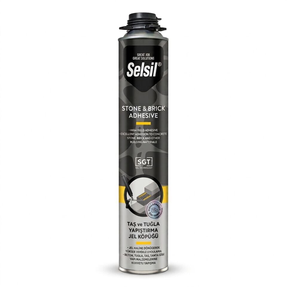 Selsil Stone ve Brick Adhesive (TAŞ VE TUĞLA YAPIŞTIRMA JEL KÖPÜĞÜ) 750 ML / 830 GR Koli (12 Adet)
